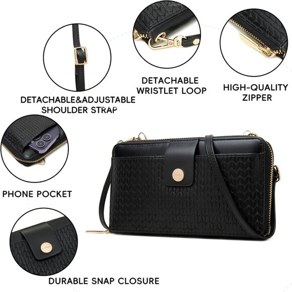 🆕Women Black PU Leather Crossbody Cell Phone Wallet Purse RFID Protection Card - Picture 3 of 7